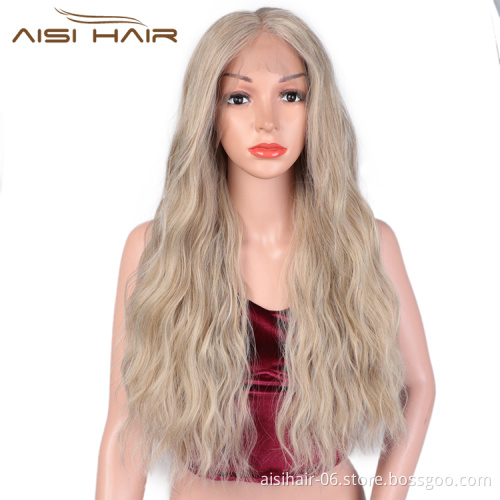 Aisi Hair Top Quality Long Wavy Blonde Wig Synthetic Lace Frontal Wig Body Wave Front Lace Hair Wigs For Black White Women